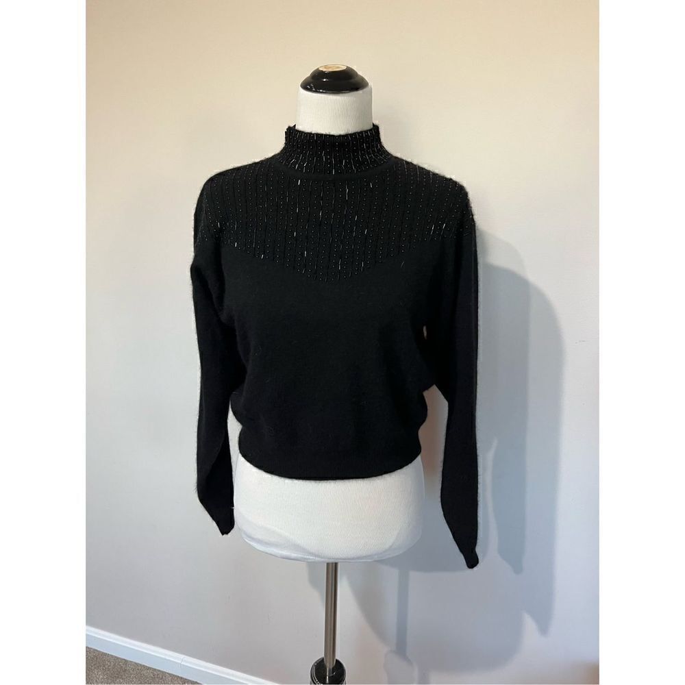 Britches of Georgetowne lambs wool Blend cropped Sweater black mock neck Size L